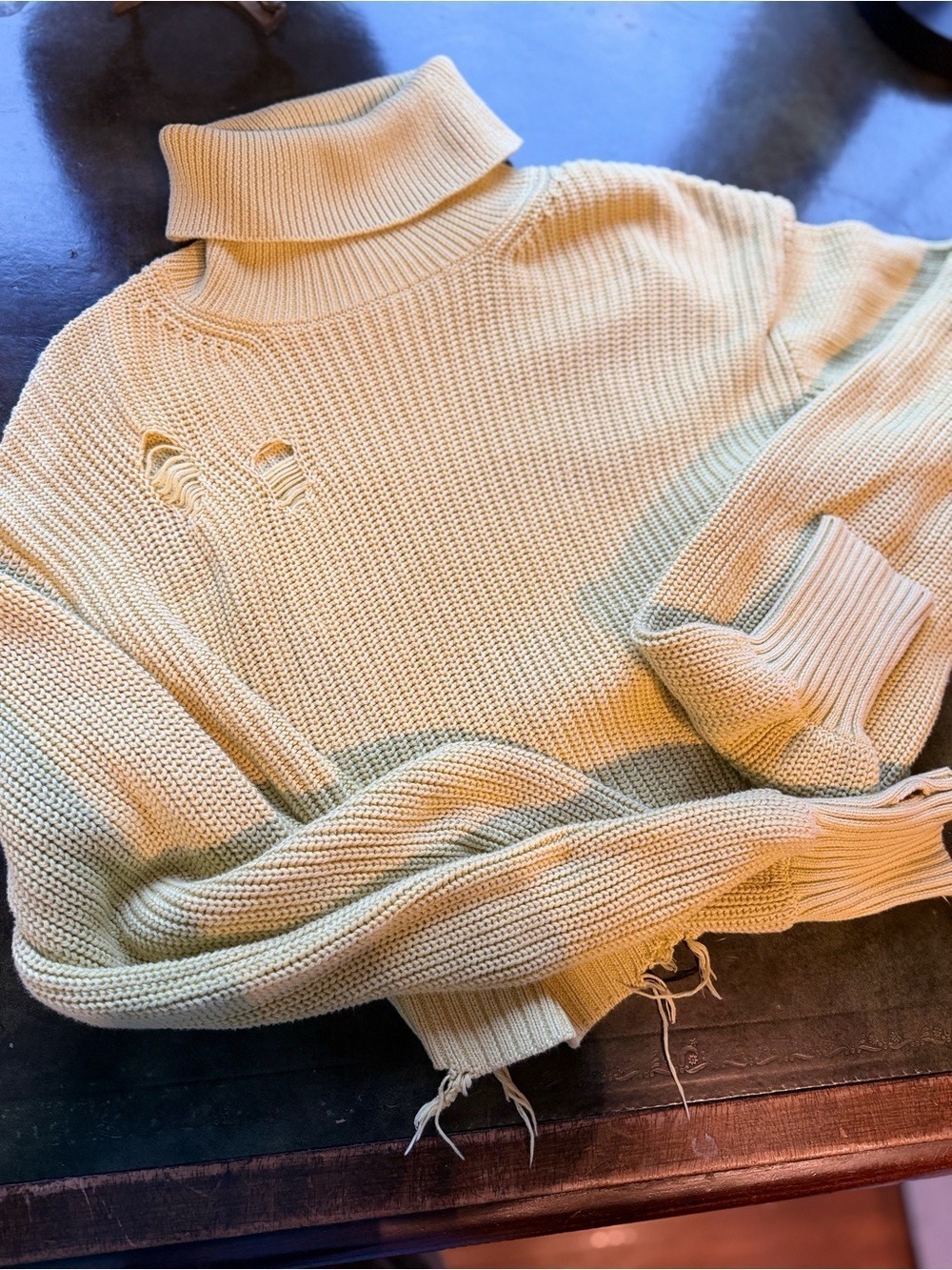 Lovers + Friends Distressed Cropped Turtleneck Sweater | Size Small - Picture 6 of 8